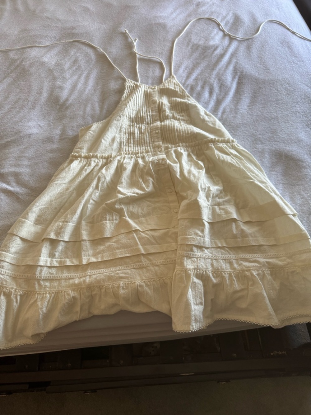 Free People Cream Backless Tiered Halter Dress
